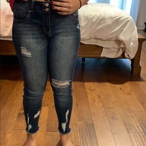Dark wash high waisted ripped jeans